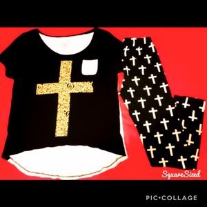 Like New 2-Piece Leggings & Tee Outfit Crosses